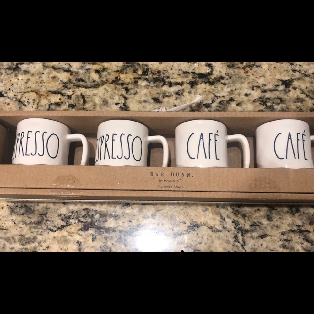 Rae Dunn Four Espresso + Cafe Mini Mugs